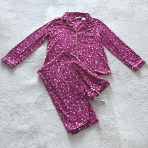 Jasmine Rose Pajama Set Womens Medium Pink Hearts Button Top Pants Soft